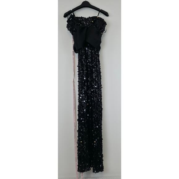 Ieena Mac Duggal Black Strapless Sequin Evening Gown With Bow Sz 6 NWT - Picture 4 of 10